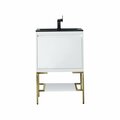 James Martin Vanities 23.6'' Single Vanity, Glossy White, Champagne Brass Base w/ Charcoal Black Composite Stone Top 805-V23.6-GW-CB-CH
